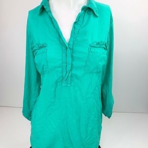 Splendid Long Sleeve Blouse Popover Teal Green Top